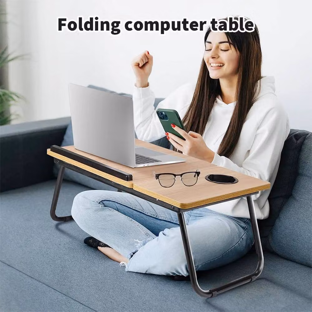 KORVIXA Folding Laptop Table Stand with Tilting Top, Brown, W: 100 cm x D: 25 cm – 3