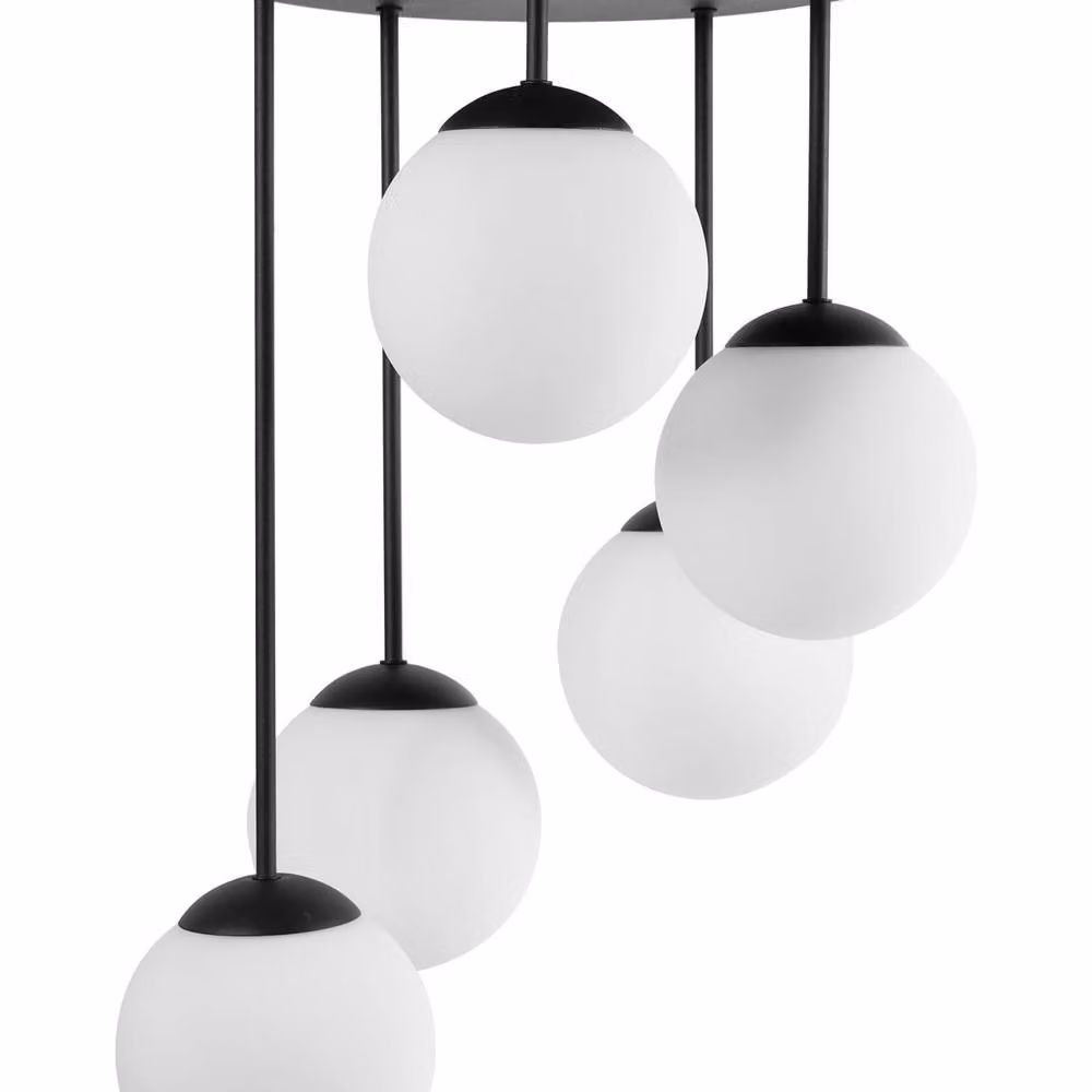 Wyld and Coco Modern 5-Light Black Metal and Glass Sphere Ceiling Lamp