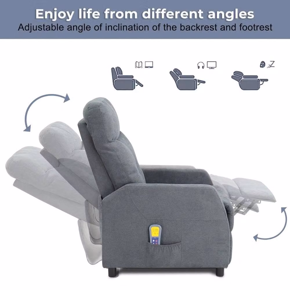 KORVIXA Grey Reclining Massage Sofa Armchair with 6 Points, W/D/H: 100 x 100 x 100 cm – 3