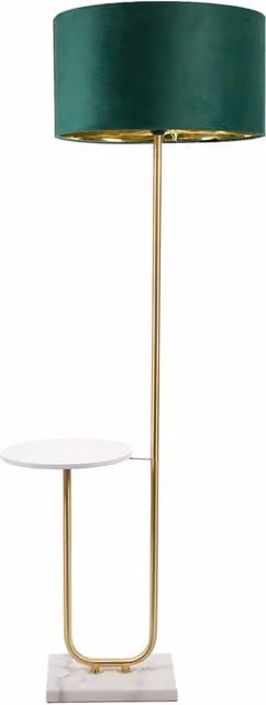 ValueLights Tavel Gold Floor Lamp with Green Velvet Drum Shade and Gold Inner Shade