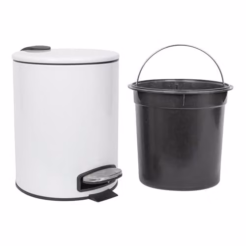 Harbour Housewares Pack of 2 Round Stainless Steel Pedal Bins in White, 5L Capacity – 1