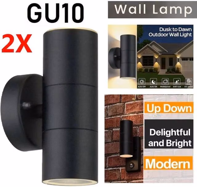 ATEK Pack of 2 Black IP65 Waterproof Up and Down Outdoor Wall Lights