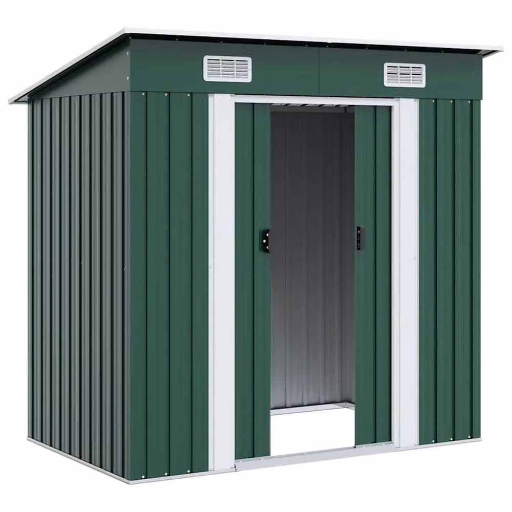 Berkfield Home Green Metal Pent Garden Shed with Sliding Doors and Side Vent – 2