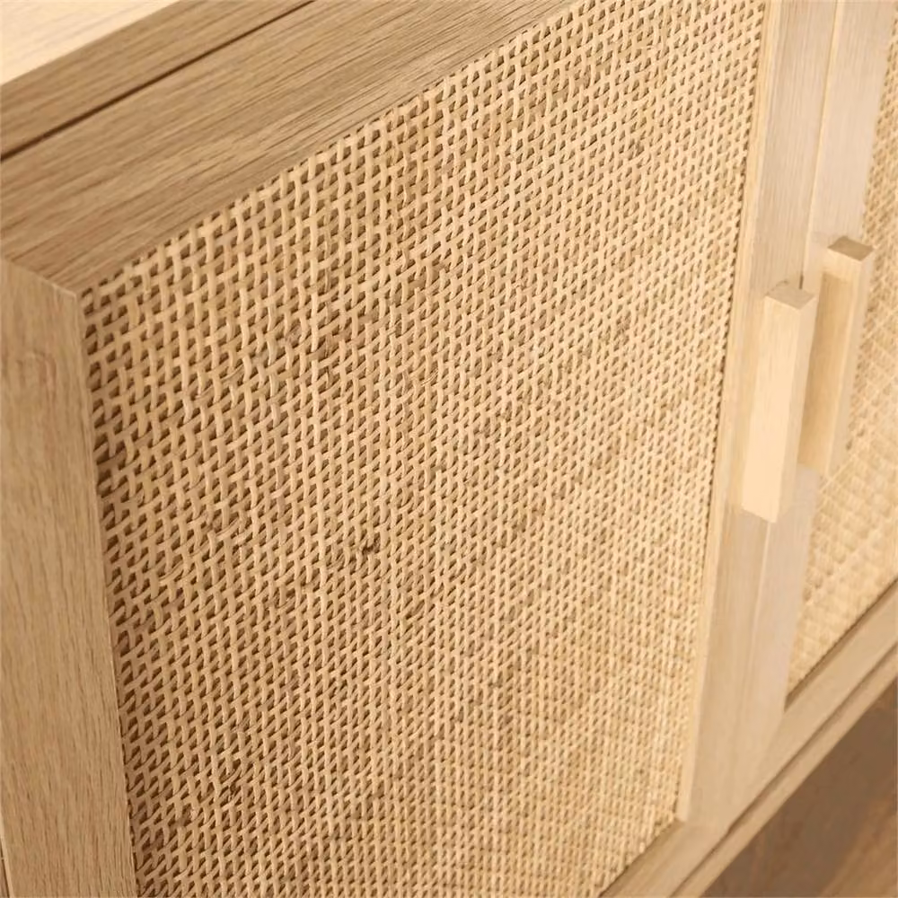 Nordara 3 Rattan Doors Sideboard Cabinet with Solid Wooden Legs in Beige W/D/H: 100 x 100 x 100 cm – 3