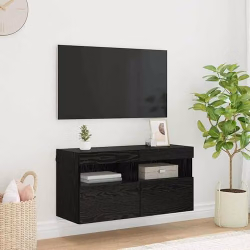 vidaXL Modern Wall-Mounted TV Cabinet in Black with Integrated Lighting and Internal Shelves, W/D/H: 80 x 40 x 40 cm – 2