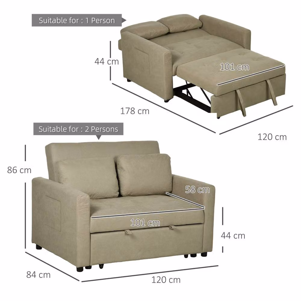STILVORA Taupe Velvet Sofa Bed with Solid Wood Frame, Adjustable Headrest and Pull Out Drawer – 2