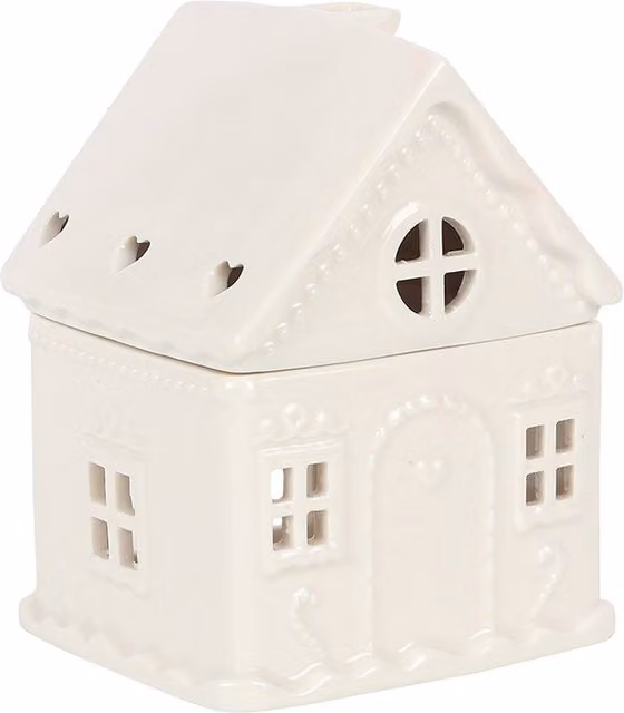 Kingsbury Gifts Gingerbread House Ceramic Oil and Wax Burner, White
