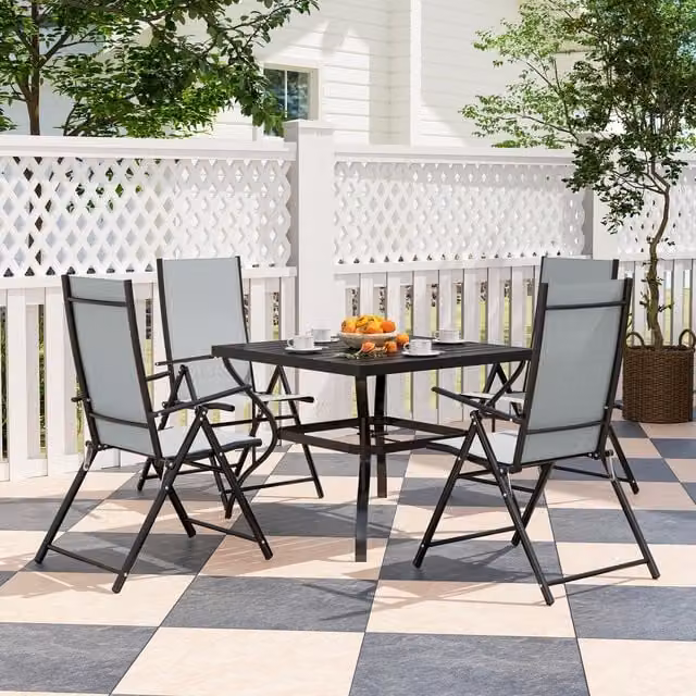 Outsunny Five-piece Grey Garden Dining Set with Rectangular Metal Top Table and Four Folding Chairs