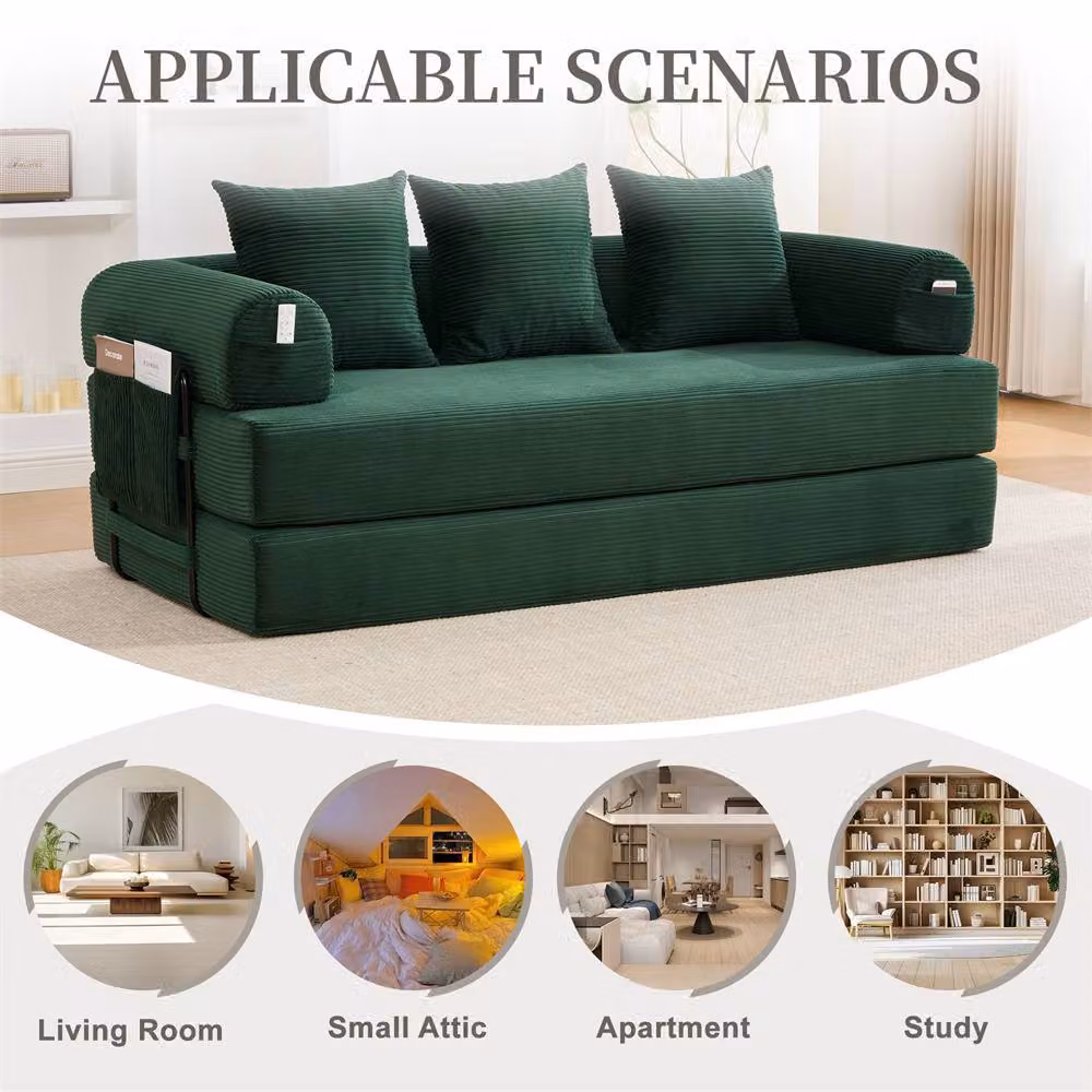 Direct Wicker 2 Pack Foldable Metal Frame L-Shape Sofa in Green with Sleeping Function and Scatter Cushions – 7