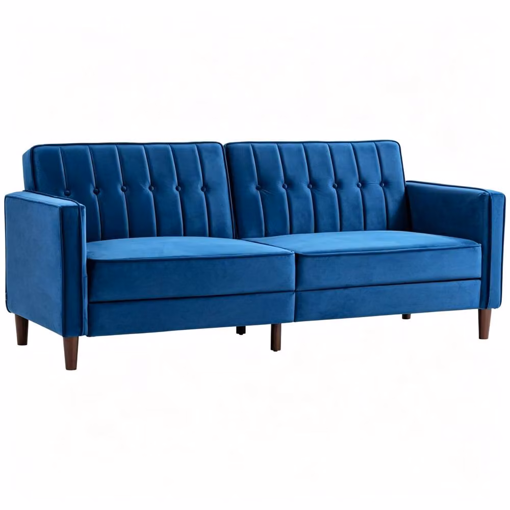 STILVORA 3-Seater Blue Fabric Sofa Bed with Split Reclining Back and Adjustable Headrests – 3