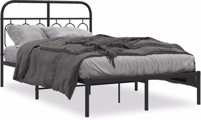 Berkfield Home Metal Bed Frame with Headboard, Black, W/D/H: 120 x 200 cm – 1