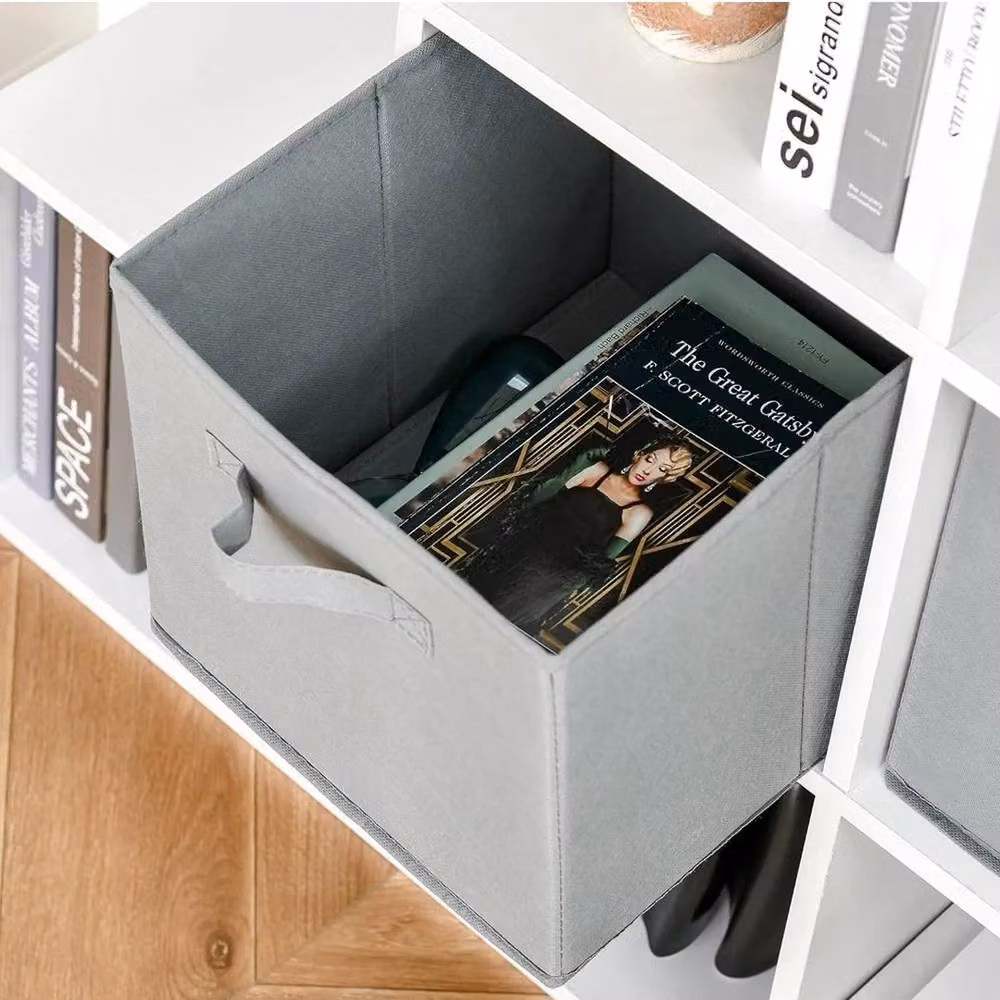 FLAVORA 4-Piece Fabric Cube Storage Box Organiser Set in Grey, W/D/H: 27 x 27 x 28 cm – 5