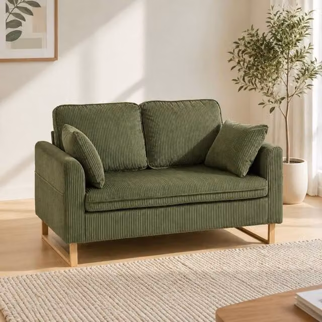 STILVORA 2 Seater Upholstered Sofa in Green with Pocket Spring Cushions and Scatter Cushions