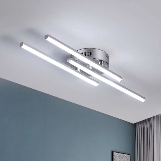 GOECO Modern LED Ceiling Light, 18W, Silver Aluminium Chandelier, 6500K Cool White