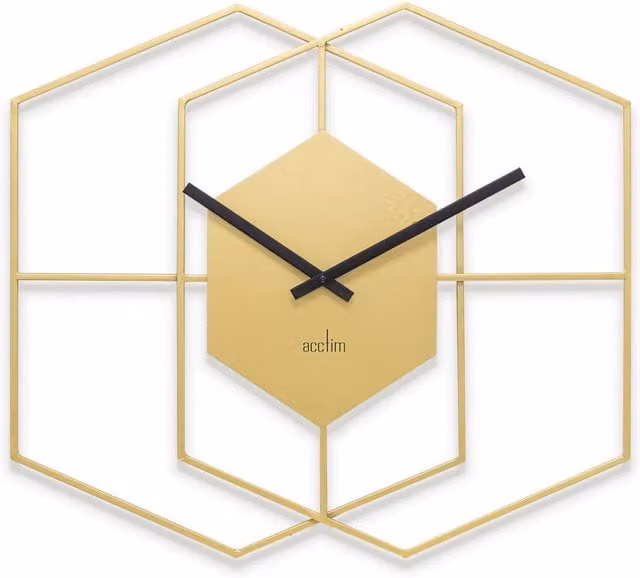 Acctim Addison Large Hexagonal Geometric Wall Clock in Bronze Metal with Quartz Movement, Diameter: 55 cm
