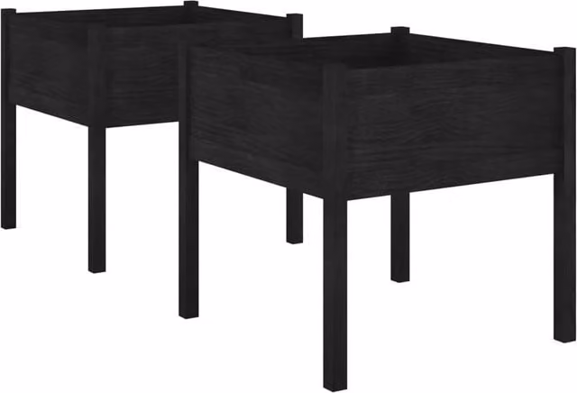 Berkfield Home Garden Planters, 2 Pack, Black Solid Pinewood, W/D/H: 70 x 70 x 70 cm