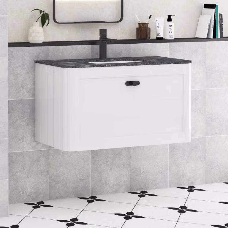 Royal Bathrooms Henley Gloss White Wall Hung 1 Drawer Bathroom Vanity Unit