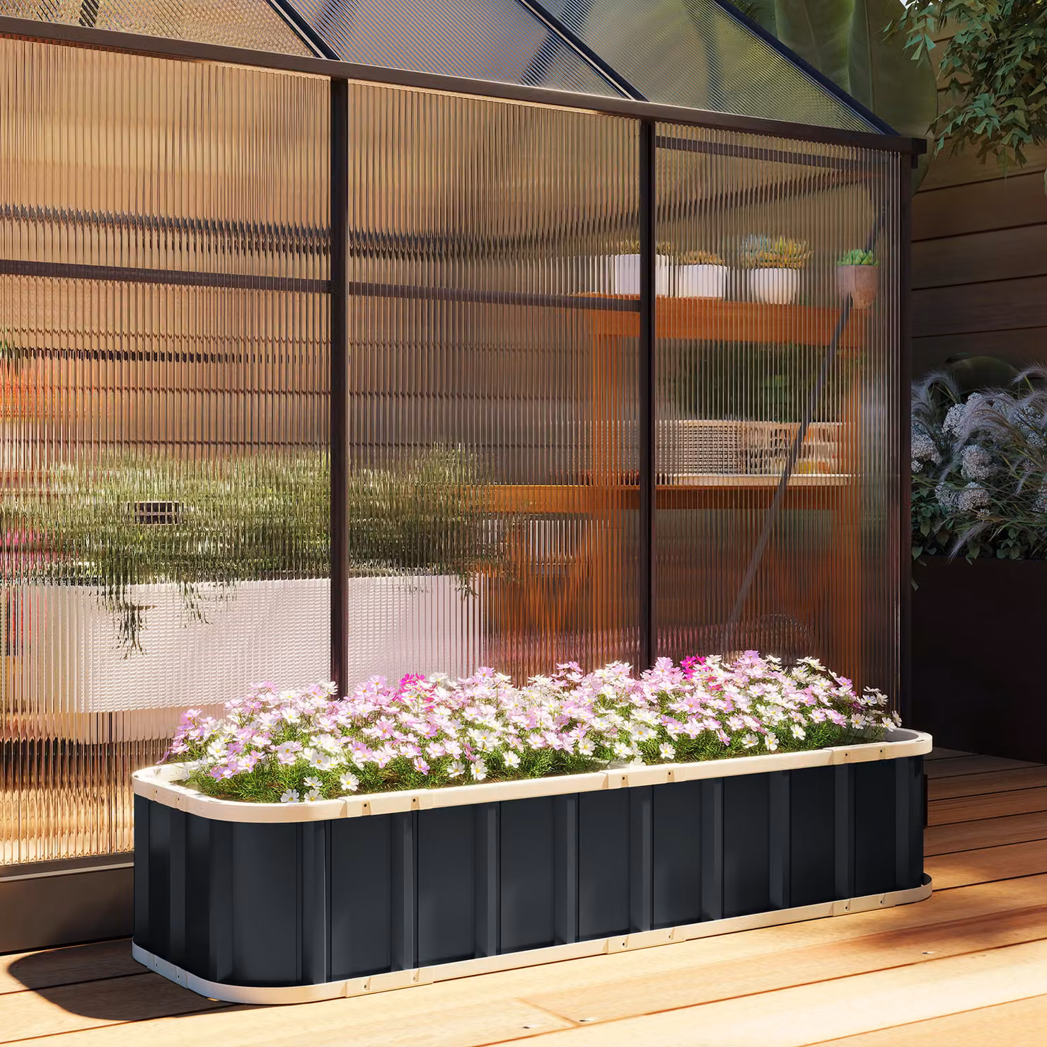 Outsunny Galvanised Steel Raised Garden Bed in Dark Grey, W: 152.4 cm, D: 60.96 cm, H: 30.48 cm – 8