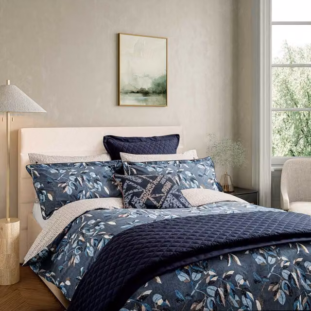 Bedeck of Belfast Albany Reversible Floral Cotton Percale Duvet Cover and Pillowcase Set, Blue, 200 x 200 cm