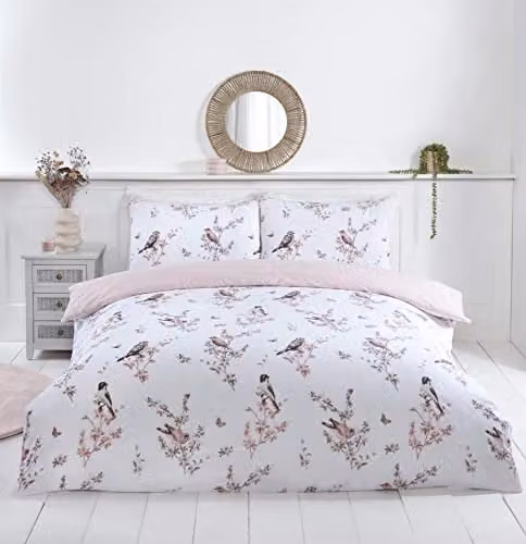 Rapport Home Vintage Floral Toile Microfibre Reversible Duvet Cover and Pillowcase Set, Pink, Duvet Cover: 180 x 200 cm, Pillowcase: 50 x 75 cm
