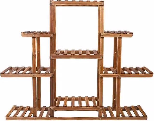 FLAVORA Modern Brown Carbonised Pine Wood Corner Planter for Indoor and Outdoor Use W/D/H: 96.5 x 9.0 x 115.0 cm