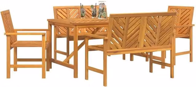 Berkfield Home Modern 5 Piece Acacia Wood Garden Dining Set in Brown