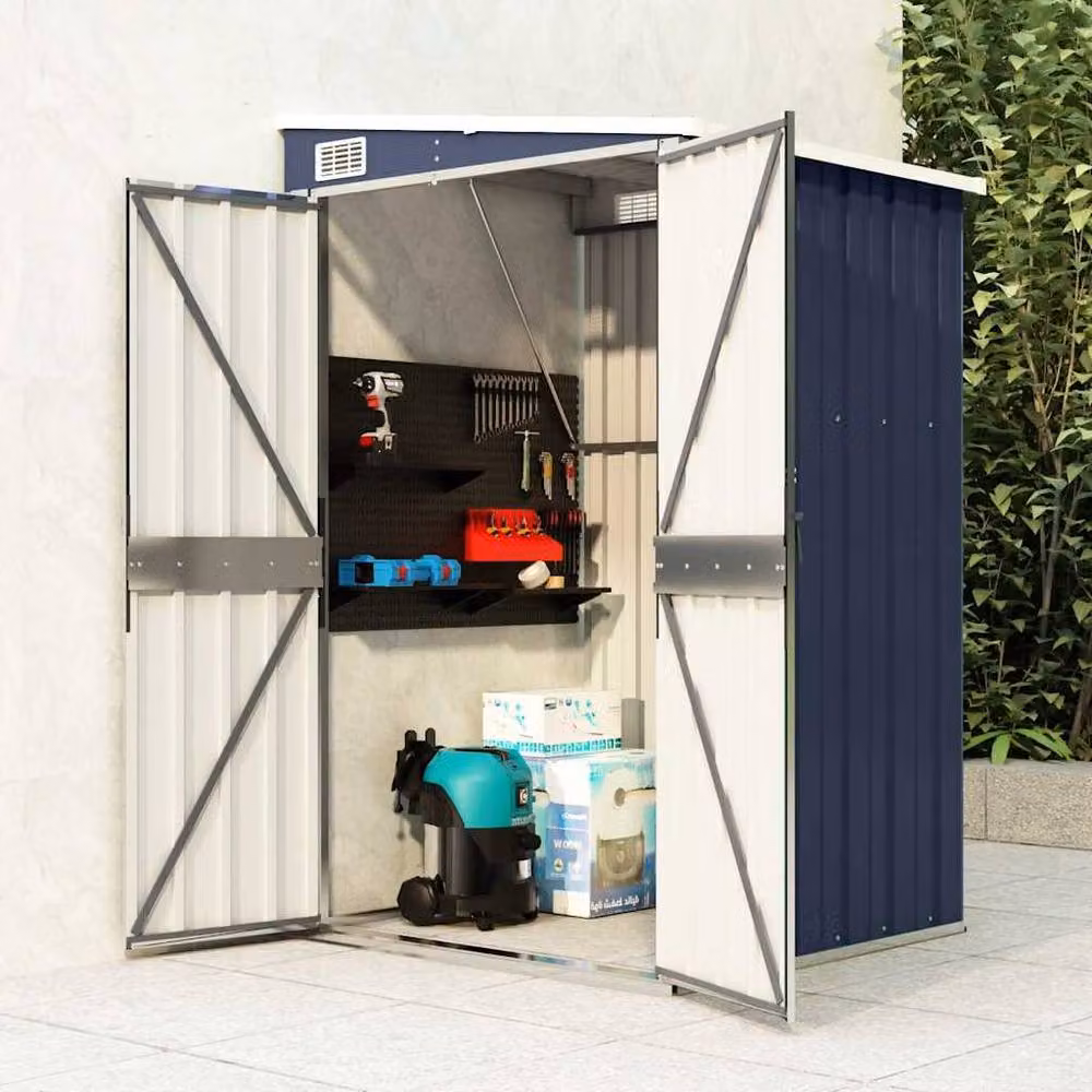 Berkfield Home Wall-mounted Lean-to Garden Shed in Anthracite and Blue, W/D/H: 118 x 100 x 178 cm – 2