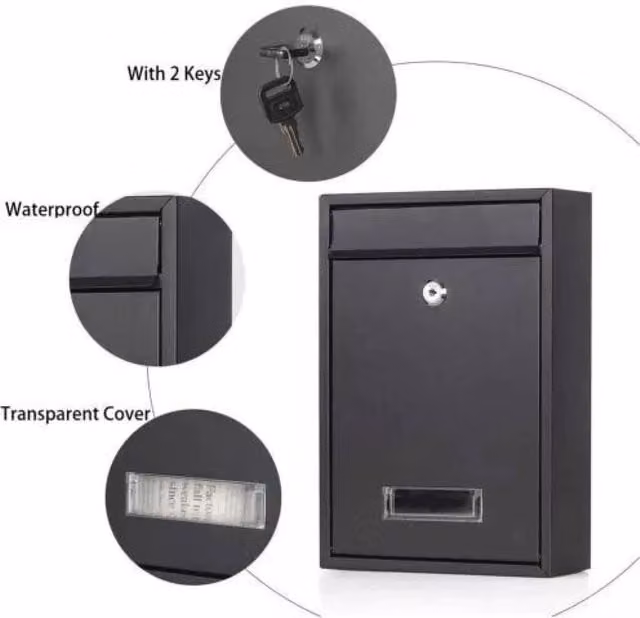 FLAVORA Large Lockable Metal Wall Mounted Combination Post Box in Black, H 32.0 cm x W 21.5 cm x D 8.5 cm