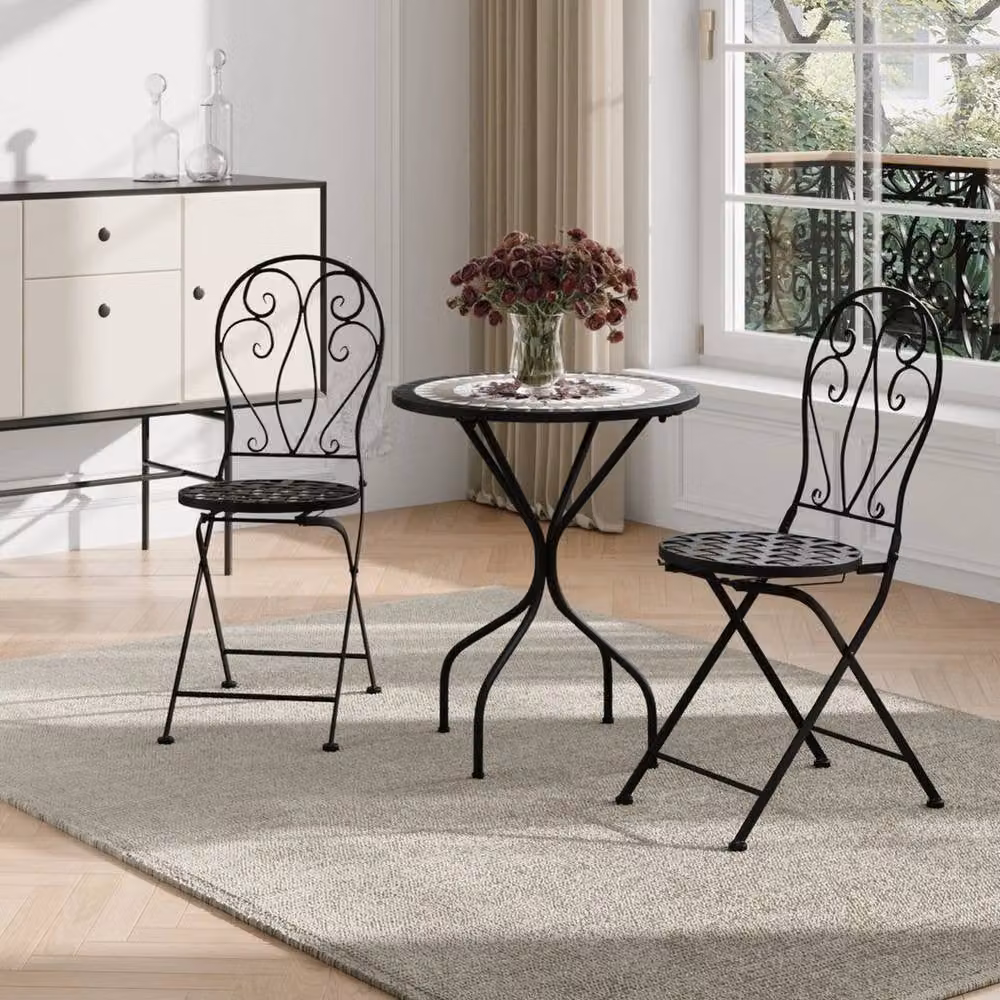 Kelvenix Round Mosaic Ceramic Garden Bistro Table in Black, Diameter: 60 cm – 2