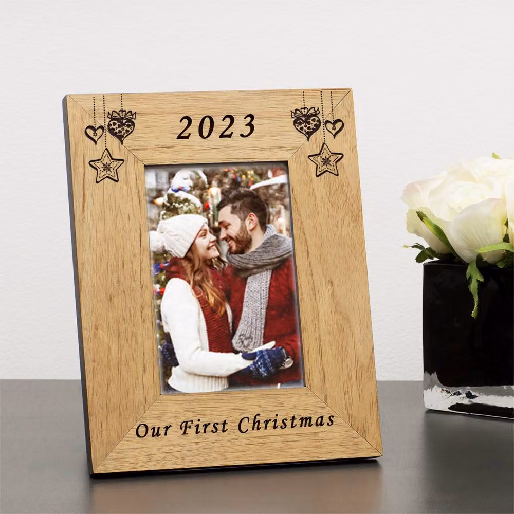 Uniqueful Personalised Our First Christmas Wood Photo Frame in Brown, 10 x 15 cm – 2