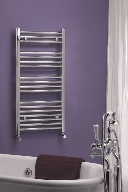 Clifton Vertical Curved Bathroom Towel Rail, Chrome, H: 160 cm, W: 40 cm