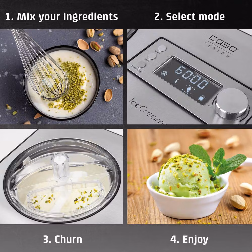 Caso Design IceCreamer 5-in-1 Yoghurt and Ice Cream Maker with Built-in Compressor in Silver – 6