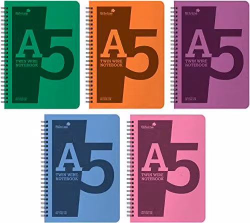 Silvine A5 Twin Wirebound Notebook with 160 Pages and Assorted Multicolour Softcover