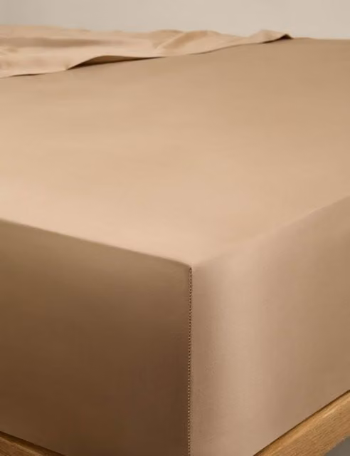 M&S Egyptian Cotton 400 Thread Count Silky StayPut Fitted Sheet, Biscuit, W/D/H: 180 x 200 cm