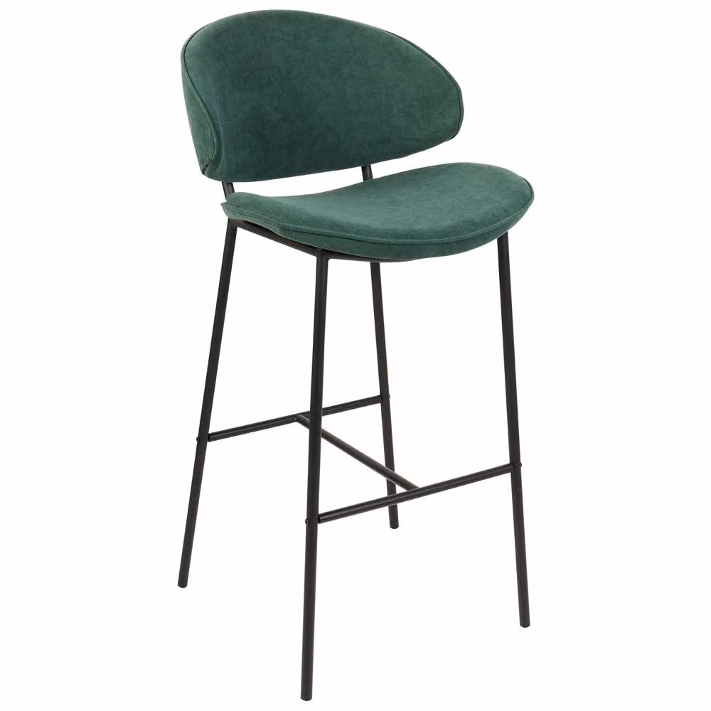Wyld and Coco Set of 2 Green Armless Bar Chairs with Curved Backrest and Matt Metal Frame – 3