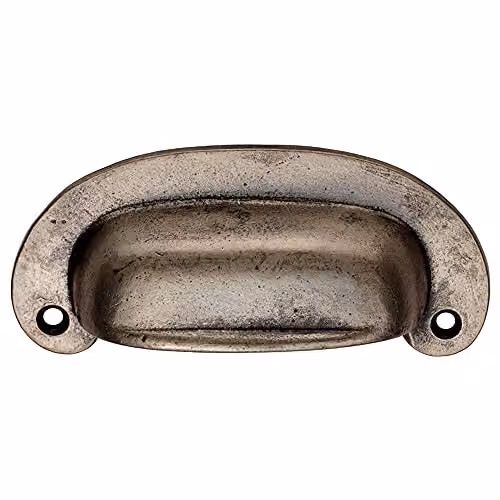 Loops 2 Pack Oval Plate Cabinet Cup Handles in Pewter, 106 x 44.5 mm with 87 mm Fixing Centres – 2