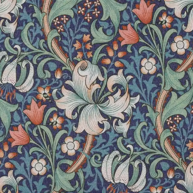 William Morris Golden Lily Outdoor Fabric in Midnight Blue and Multicolour