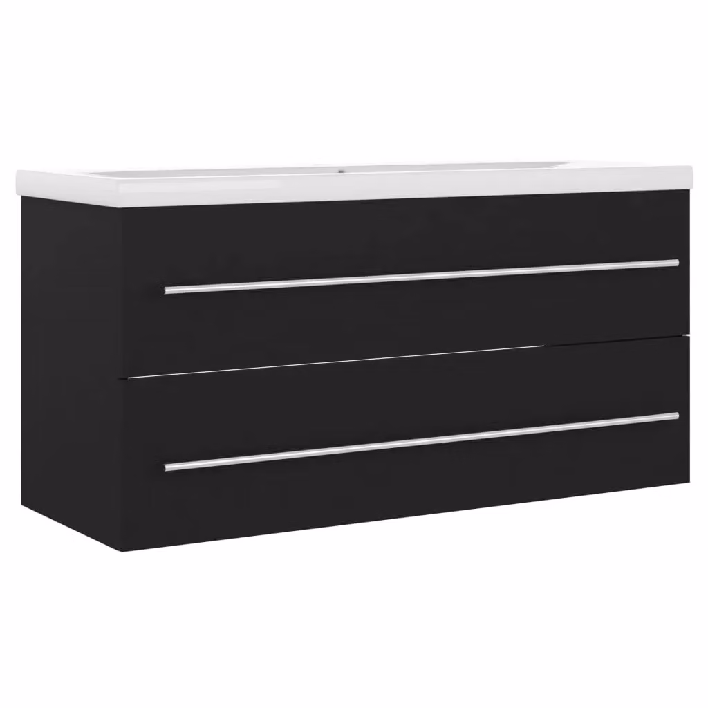 Berkfield Home Modern Black Matt Bathroom Sink Cabinet with Ceramic Basin – 2