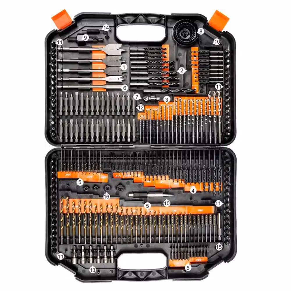 VOGREX 246-Piece HSS Drill Bit and Screwdriver Bit Set with Storage Case in Black – 4
