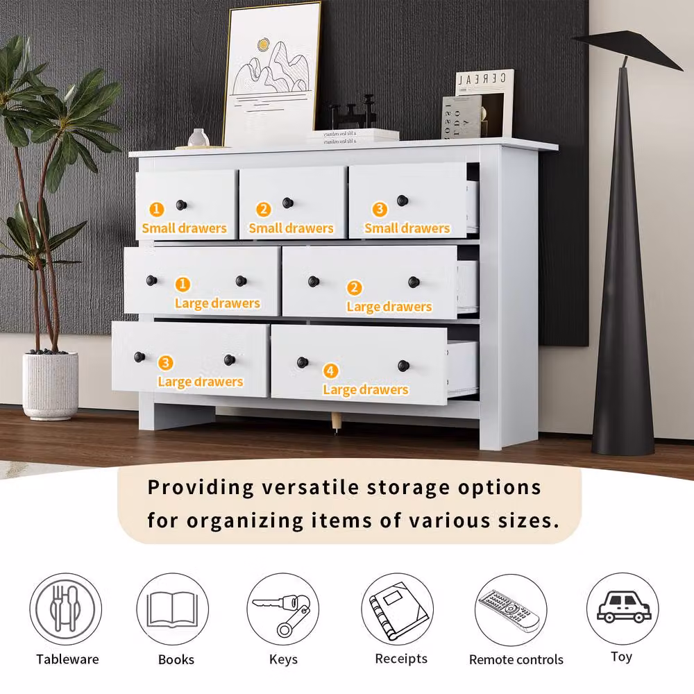 STILVORA Modern White 7 Drawer Sideboard with Storage – 4