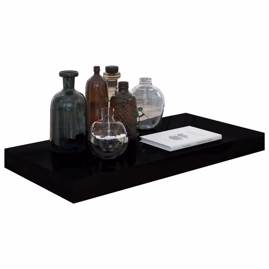 Berkfield Home Floating Wall Shelf, High Gloss Black, W: 50 cm, D: 23 cm, H: 3.8 cm – 3