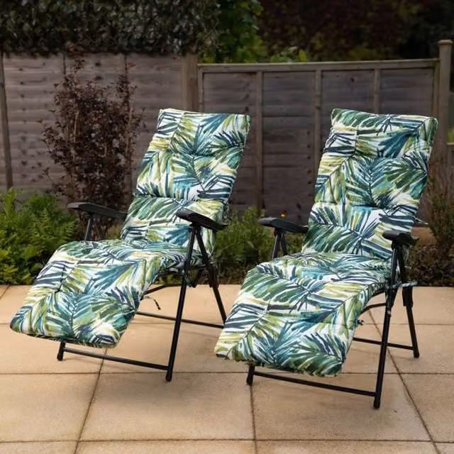 Hectare Floral Pattern Recliner Lounger Chair with Cushions in Green and Black