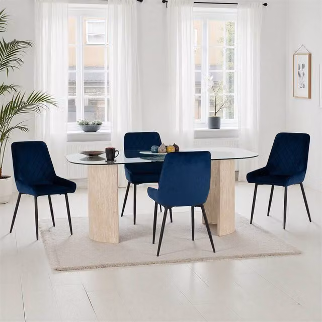 Seconique Modena Dining Set with Blue Avery Chairs and Oval Glass Table