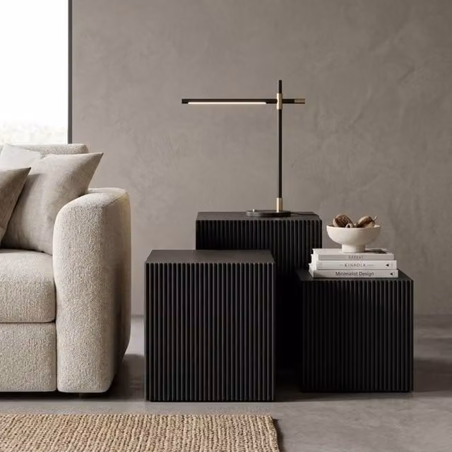 Garden Greatness Trio Square Ribbed Urban Display Pedestals in Black, 3 Pack