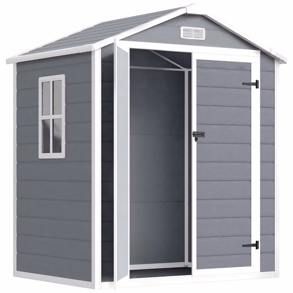 STILVORA Grey Garden Storage Shed with Lockable Double Doors and Gable Roof – 5