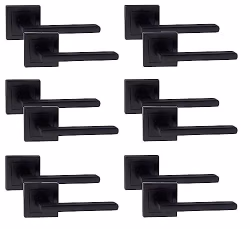 Golden Grace Leon Door Handles on Square Rose, Matt Black, 6 Pairs – 1