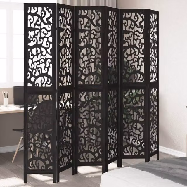 Berkfield Home 6 Panel Black Solid Paulownia Wood Room Divider – 1