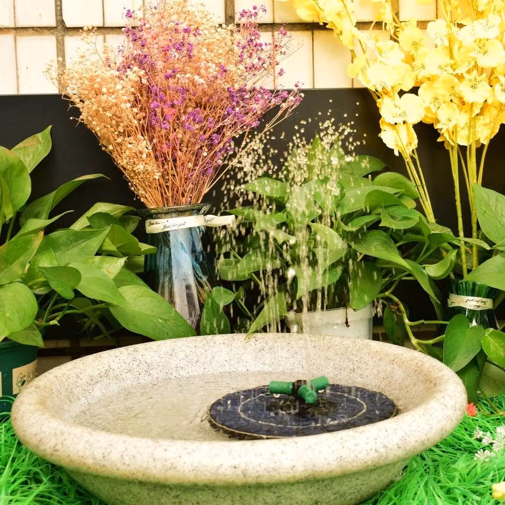 NESTLUNE Black Solar Fountain with Battery Backup, 8 LED Lights and 400L/H Flow Rate, W/D/H: 100 x 100 x 100 cm – 3