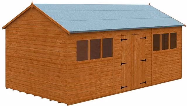 Buttercup Farm Workman Apex 12mm Wooden Shed in Burnt Orange with Double Doors and Window, W: 18 ft, D: 10 ft