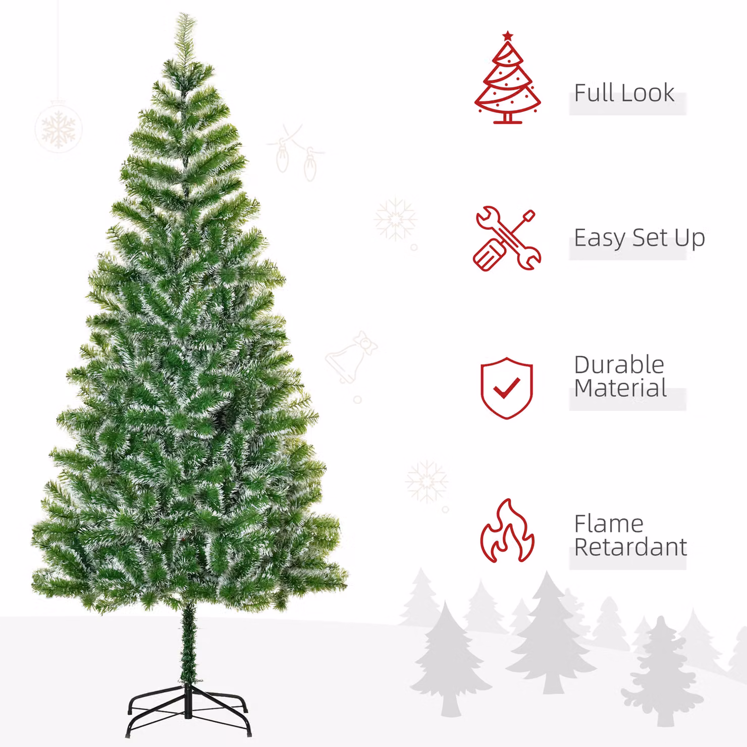 HOMCOM Green Christmas Tree with Metal Stand, Height: 210 cm – 3